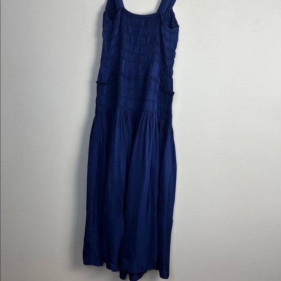 NEW J. Crew Smocked Midi Dress Blue Medium Flowy Adjustable Straps Fit & Flare - Picture 9 of 16